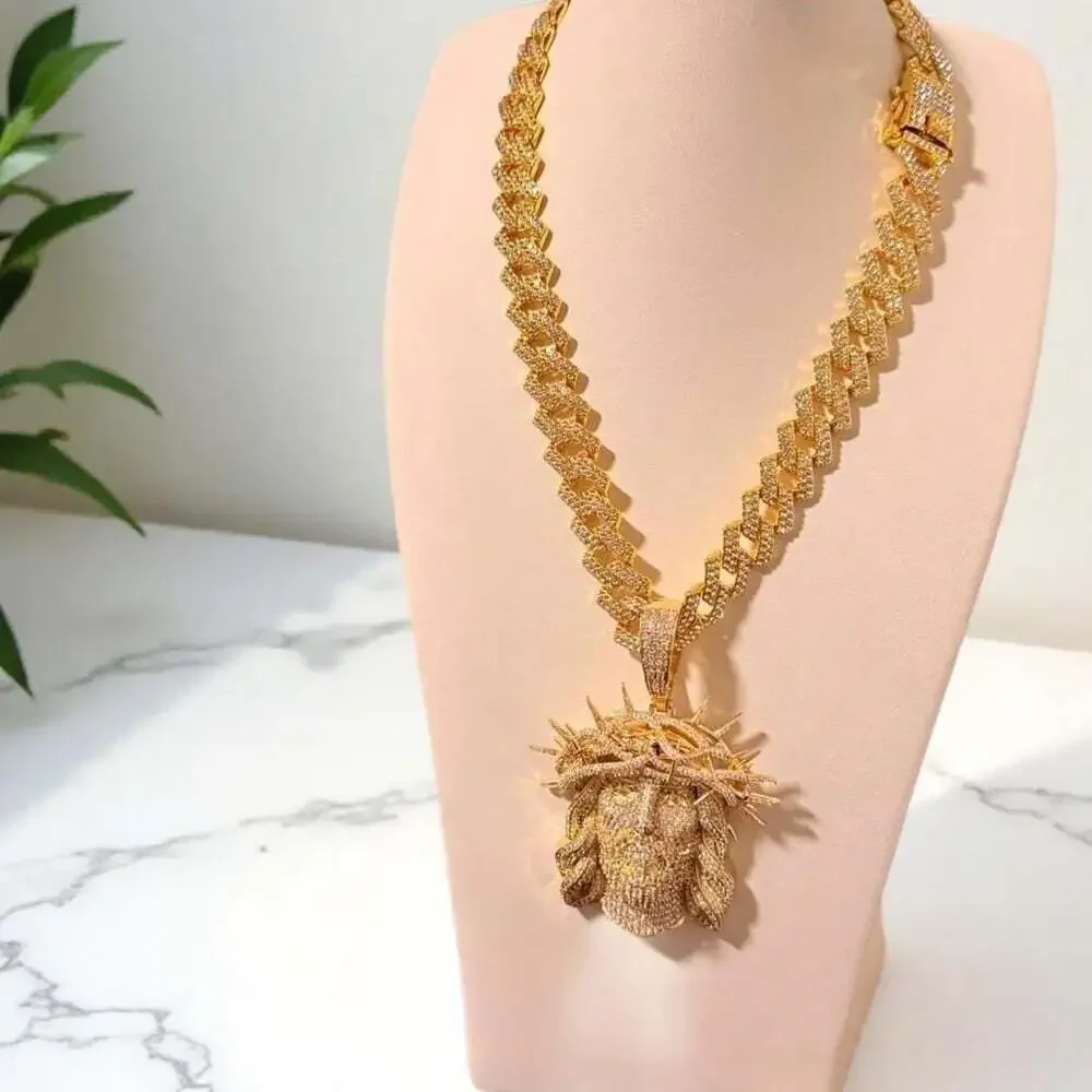 20mm Cuban link necklace with Jesus crown   Pendant 20inch